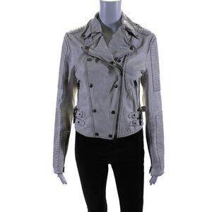 Jakett Womens Faux Leather Motorcycle Jacket Off White Size Extra Small